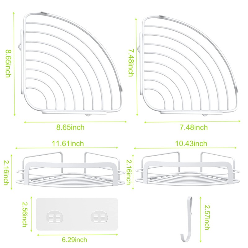STEUGO 2-Pack Corner Shower with 4 Hooks Adhesive, Bathroom Shower