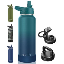 CIVAGO 40 oz Insulated Water Bottle With Straw, Stainless Steel Sports Water Cup Flask with 3 Lids (Straw, Spout and Handle Lid), Double Walled Travel Thermal Canteen Mug, Dark Night