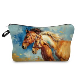 Livel lhood Horses Makeup Bag Small Organizer Bag Toiletry Zipper Pouch Oil Painting Style Horses Battle Steed Cosmetic Bag Present for Horse Lovers Women Friends, hzt0661
