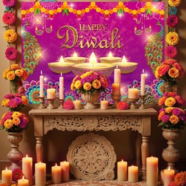 Avezano Happy Diwali Backdrop Indian Festival of Light Party Decorations Pooja Diwali Home Photo Booth Background Banner Decor (7x5ft)
