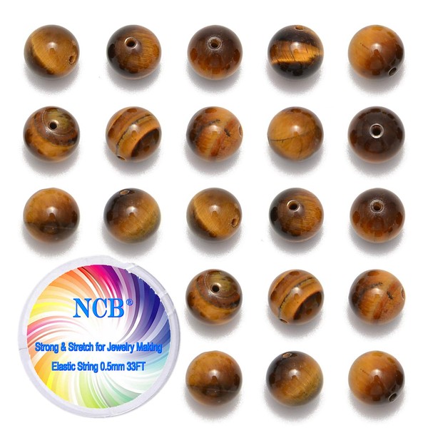 NCB 100PCS 8mm Natural Yellow Tiger's Eye Beads Gemstone Round Loose Stone Beads Spacer Beads for Jewelry Making with Crystal Stretch Cord (Yellow Tiger's Eye, 8mm 100Beads)