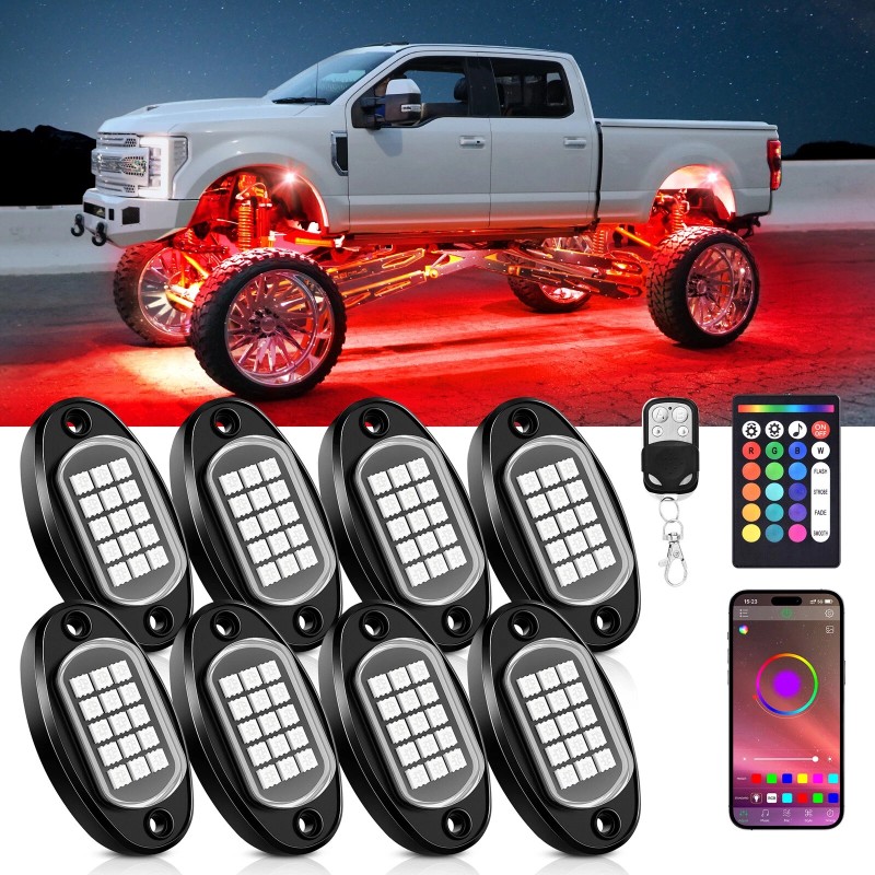 MICTUNING 8Pcs RGB LED Rock Lights Car Underglow Underbody Neon