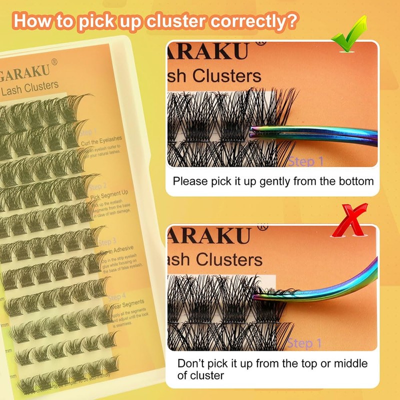 NAGARAKU Cluster Eyelashes, 54 Clusters, 50D Self Grafting, Segmented DIY