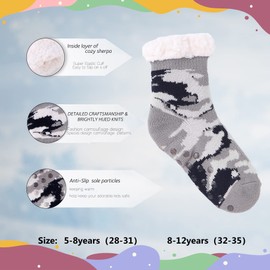 Hisonwel Kids Boys Girls Warm Slipper Socks Cute Animal Camouflage Soft Thicken Winter Thermal Fleece Fuzzy Non-Skid Children Home Socks（8-12 Years）