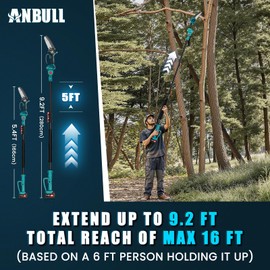 Anbull 2-IN-1 Cordless Pole Saw & 6 Inch Brushless Mini Chainsaw with 2x 4.0Ah Battery, Electric Pole Saws for Tree Trimming, with 15.5ft Max Extension Pole for Tree Branches Wood Cutting