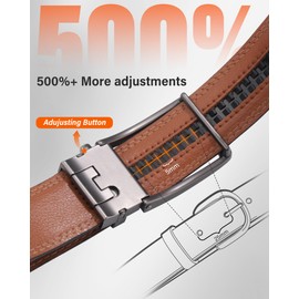 AWAYTR Men Ratchet Genuine Leather Belt - Adjustable Casual Dress Belt for Jeans with Slide Buckle, Gunmetal Buckle-Black, Fit Waist 30-35in