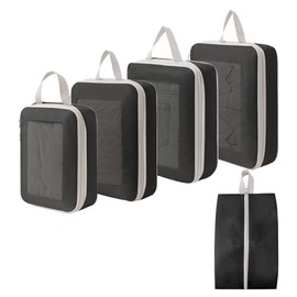 Miaglury 5 Set Compression Packing Cubes, Travel Packing Cubes for Suitcases Backpack, Expandable Travel Cubes & Compression Suitcase Organizers Bag Set with Shoes Bag for Carry On Luggage, Black