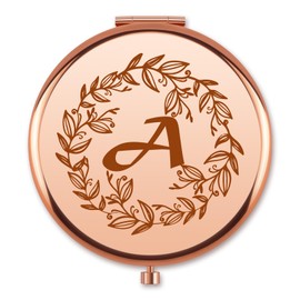 Monogram Compact Makeup Mirror Gifts for Women Girl Wife Friend Monogrammed Initial Letters Pocket Folding Travel Mirror 2025 Birthday Christmas for Her Letter A