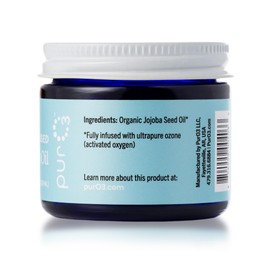 PurO3 Ozonated Jojoba Oil – Pure, Natural, Organic Skincare for Face & Body – Oxygenated Healing Lotion, Moisturizer & Beauty Cream in a Glass Jar – O3 Therapy Salve, 2 oz