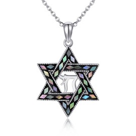 ONEFINITY Star of David Necklace Sterling Silver Hebrew Chai Star of David Pendant Necklace Jewish Christian Jewelry Gifts for Women