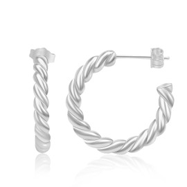 Myshiwu Designer Jewelry Two Tone Hoop Earrings Inspired Twisted Cable Wire Crossover Half Hoop Earrings for Women Trendy Gift (Silver Cable Hoop)