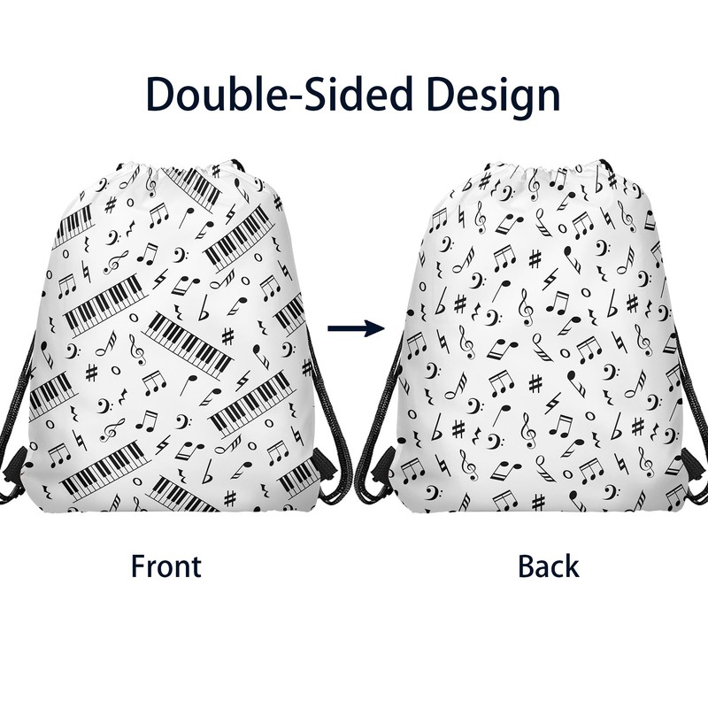 12 Pcs Black & White Sheet Music Drawstring Bag Set