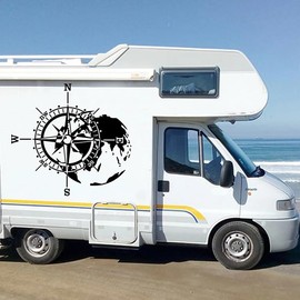 Compass Rose Car Decal, Black Vinyl Navigation Sticker for Camper, Motorhome, Travel Trailer, 16.7x15.7 Inch CL1106 (Black)