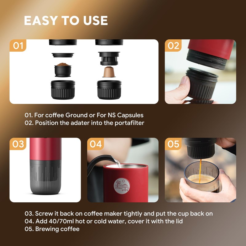Portable Espresso Machine, Travel Coffee Maker for Camping, Car Coffee