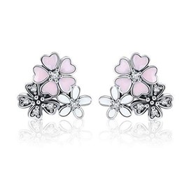 PAHALA 925 Sterling Silver Pink Cherry Blossom Party With Crystals Wedding Earrings (Stud) Stud