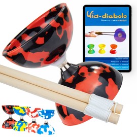 Juggle Dream Jester Diabolo Set - Bearing Axle Professional Diabolo with Wooden Handsticks and Online Learning Video - Juggling Toy (Red/Black)