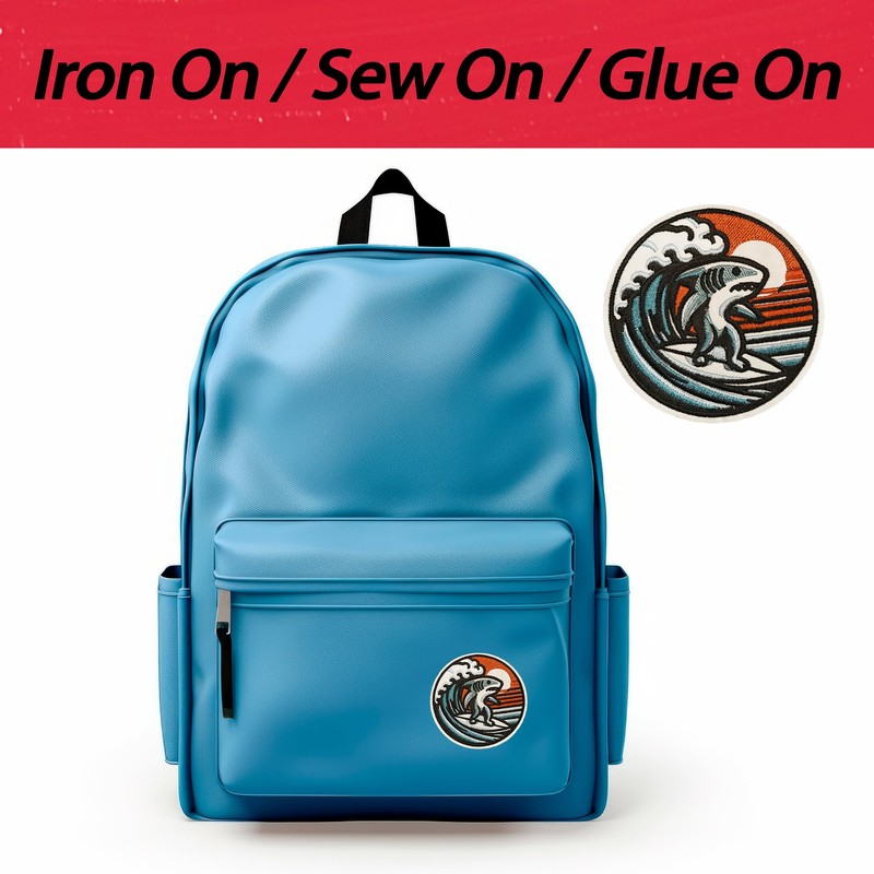 Wikineon Shark Surfing Patch Iron-On & Sew-on | Stylish Adult