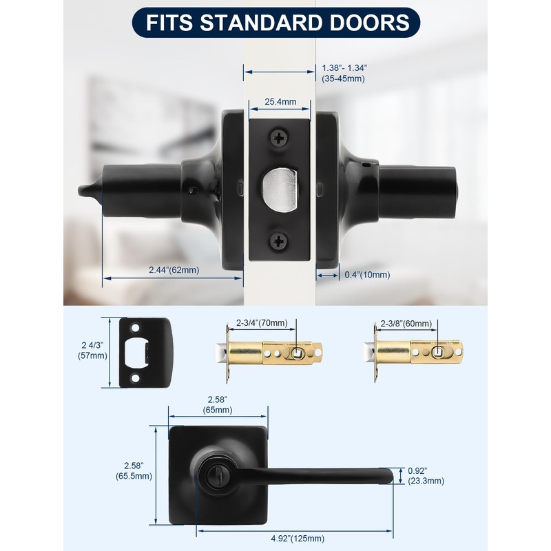 Mengico 5 Pack Privacy Door Handle, Matte Black Keyless Interior