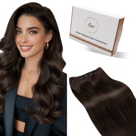 Hetto Sew in Hair Extensions Real Human Hair Brown Weft Human Hair Extensions Brown Invisible Sew in Human Hair Extension Double Weft 20 Inch 100G