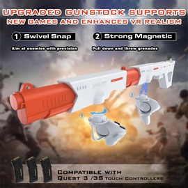 AIJUNCT Upgraded Gunstock for Quest 3S / Quest 3 Gun Stock for Quest 3, 3S, Rifle-Like or Dual-Pistol Handle VR Gun Stock Quest 3 Accessories (Pistol White)