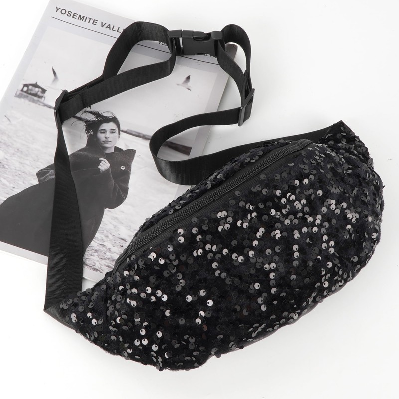 LA HUATE Women's Sparkly Sequin Fanny Packs Glitter Waist Bag
