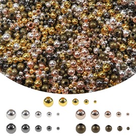 TOAOB 2700pcs Spacer Beads Metal Beads 2 to 6 mm Metal Loose Spacer Beads Round 5 Colours for Bracelets Necklace Earring and DIY Jewellery Making