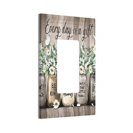 Lhdlnn Rustic Brown Wood Print Daisy Light Switch Cover 1 Gang Single Rocker Country Floral Butterfly Wall Plate Decorative Electrical Farmhouse Vintage Faceplate for Bathroom Bedroom Home 5" x 3"