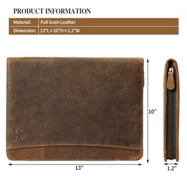 Ringsun Leather Portfolio Organizer with Zipper for Men Women, Leather Padfolio Business Resume Legal Pad Portfolio Notebook Binder for A4/Pad, Brown