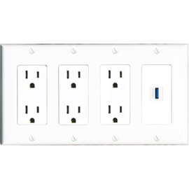 RiteAV USB-3 Wall Plate 4 Gang with 3 x 15A Duplex Power Outlets