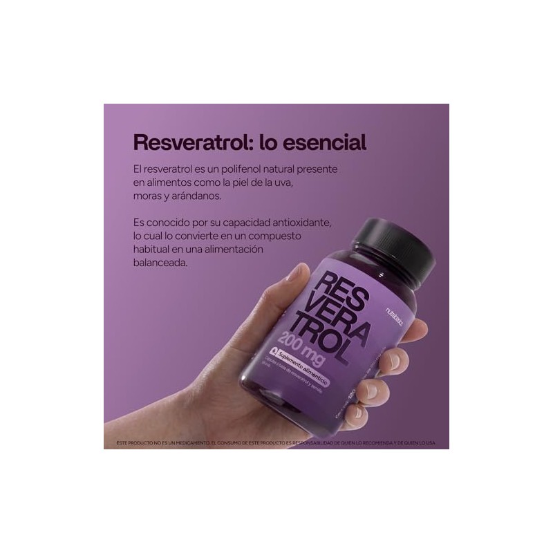 Resveratrol 200mg Puro 120 Cápsulas con Semilla de Uva Nutrabasics