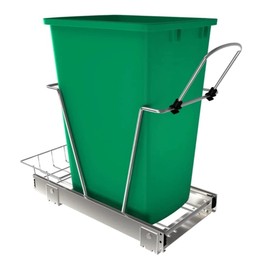 Green Premium Quality 8.75 Gallon Pull Out Trash Can Under Cabinet Kitchen Sturdy Sliding System|Perfect for Recycling, Floor Standing Durable Powder-Coated Finish,Size:19.06''H x11.5''W x 22.25''D