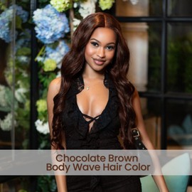 ALHER Chocolate Brown Bundles with 2x6 HD Closure Body Wave Human Hair, Color #4 Dark Brown 3 Bundles with 2x6 Long Deep Part Lace Closure With Baby Hair, 100% Real Human Hair Bundles 12 14 16 +12 IN