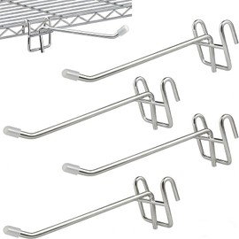 QTRQTR 4 Pcs Hooks for Wire Shelving, Heavy Duty Metal Shelf Hooks with Rubber Cover, Size Upgrade Wire Rack Shelf Accessory for Room, Garage, Warehouse Kitchen Organizer (Silver)