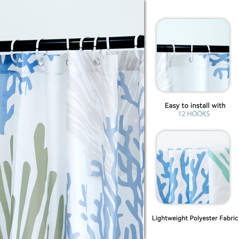 Tritard Extra Long Nautical Coastal Shower Curtain Starfish Seashell Coral