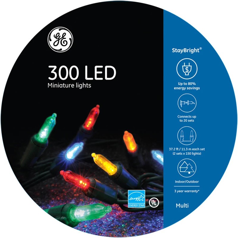 GE StayBright 300-Count 74.5-ft Multicolor LED Miniature Christmas String Lights