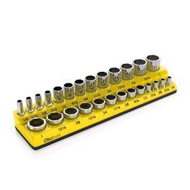 Olsa Tools Magnetic Socket Organizer | 3/8-inch Drive | SAE | Yellow | Holds 16 Sockets | Professional Quality Tools Organizer
