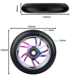 Pair 110mm Scooter Wheels with ABEC 9 Bearings Fit for Razor/Apollo/Cox Swain Stunt Scooters, Alloy Series Pro Stunt Scooter Wheel,2pcs Replacement PVC Roller Wheels,Stunt Scooter Wheel
