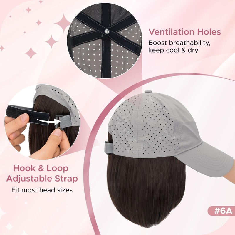 Hat Wig Short Straight Bob Hat with Hair Attached for