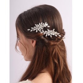 Teyglen Rhinestone Hair Clips Sparkly Zircon Crystal Hair Barrette for Women Bridal Hair Clips Wedding Hair Accessories Hair Piece for Women (Silver)