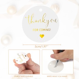 G2PLUS Thank You Tags, 100PCS Thank You for Coming Tags, 2'' Round Thank You Gift Bag Tags, Gold Thank You Gift Tags, White Paper Thank You Tags with String for Wedding, Birthday, Party Favors