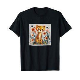 Leopard Flowers With Hearts Around Boho Style Graphic T-Shirt