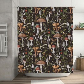 Ohocut Mushroom Shower Curtain, Boho Shower Curtains for Bathroom, Cute Floral Black Shower Curtains, Leaf Vintage Retro Shower Curtain, Waterproof Shower Curtains Polyester Fabric, 72x72 Inch