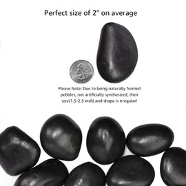 LOOIOOJ 40 lbs Black River Rocks - Large Polished Black Pebbles for Plants & Garden Decorative Stones，2-3" Polished Pebbles for Landscaping, Fish Tanks, Flower Pots, Water Fountains