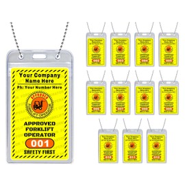Approved Forklift Operator Badges - PVC Plastic (Custom Printed with Your Company Name & Number) Available in 12, 36, 60 and 108 Piece Sets - Made in The U.S.A.