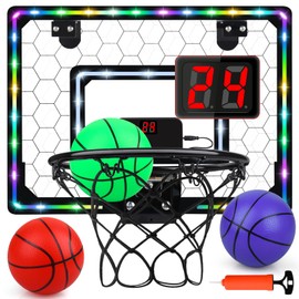 Basketball Hoop Indoor,Mini Hoop with LED Light/Scoreboard, Door Basketball Hoop Basketball Toys Gifts for 5 6 7 8 9 10 11 12 Year Old Boys Girls (Honeycomb Pattern)