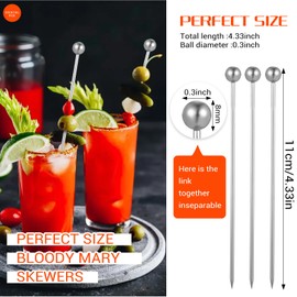 Tyqour Pack of 20 Cocktail Sticks Stainless Steel Silver Martini Picks 11 cm Reusable Cocktail Picks Metal Fruit Sticks Cocktail Stick Stainless Steel Cocktail Skewers for Finger Food Sandwich Party