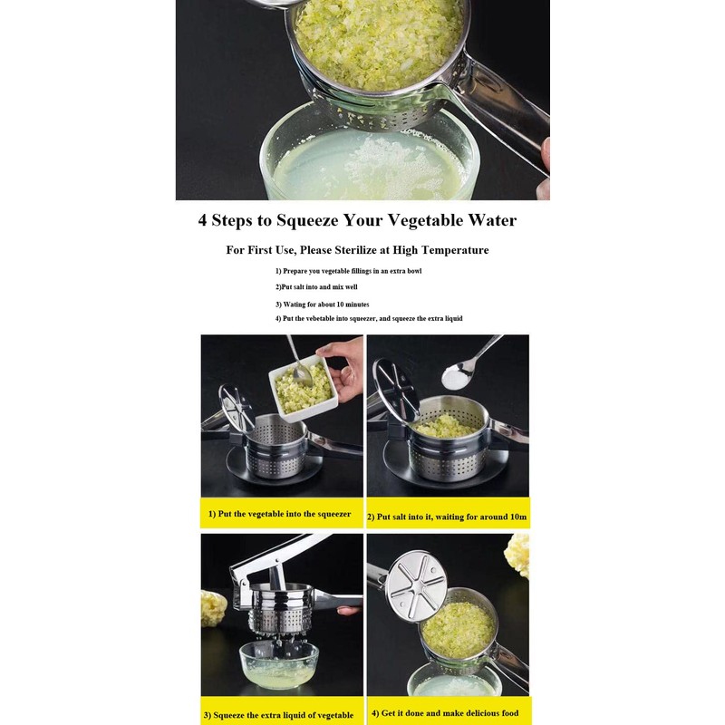 Stainless Steel Vegetable Squeezer, Upgrade Red Silicone Handle Metal Vegetable