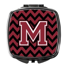 Caroline's Treasures Letter M Chevron Garnet and Black Compact Travel Mirrors, Multicolor