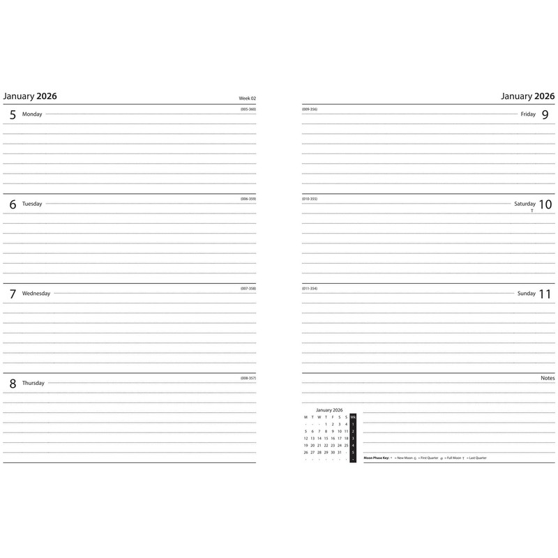 2026 A5 Diary Week To View - Compact Black Hardcover