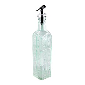 Grant Howard Flowers Bouquet Embossed Glass Square Oil and Vinegar Cruet with Pourer, 16 oz